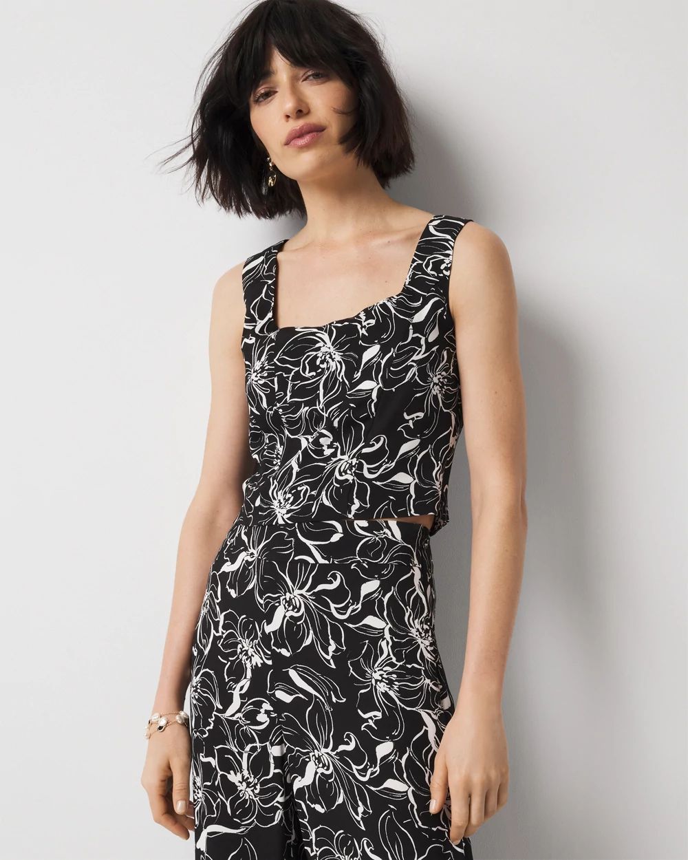トップス #HOUSESET E50 E953 Black & White Floral Corset Top | White House Black Market